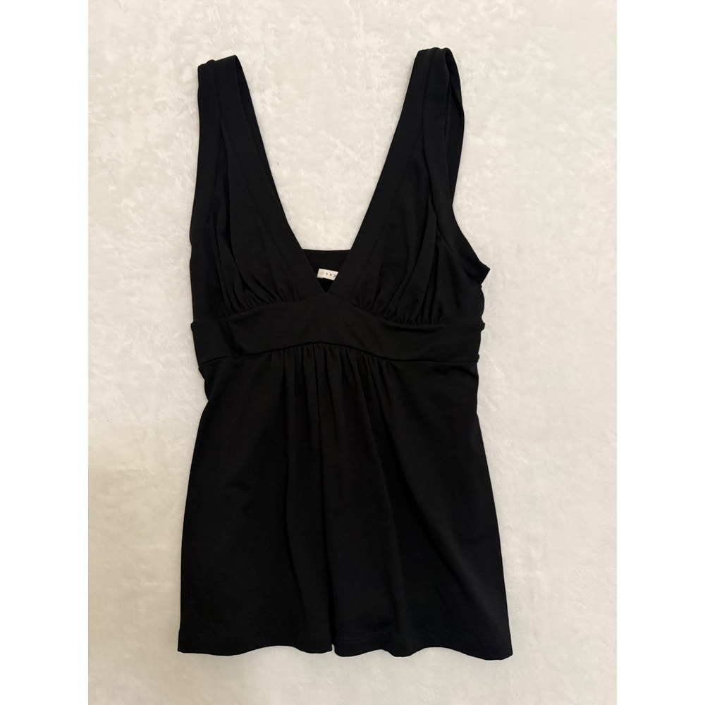 Susana Monaco Black V-Neck Ruched Empire Waist Supplex Tank Top Womens Medium